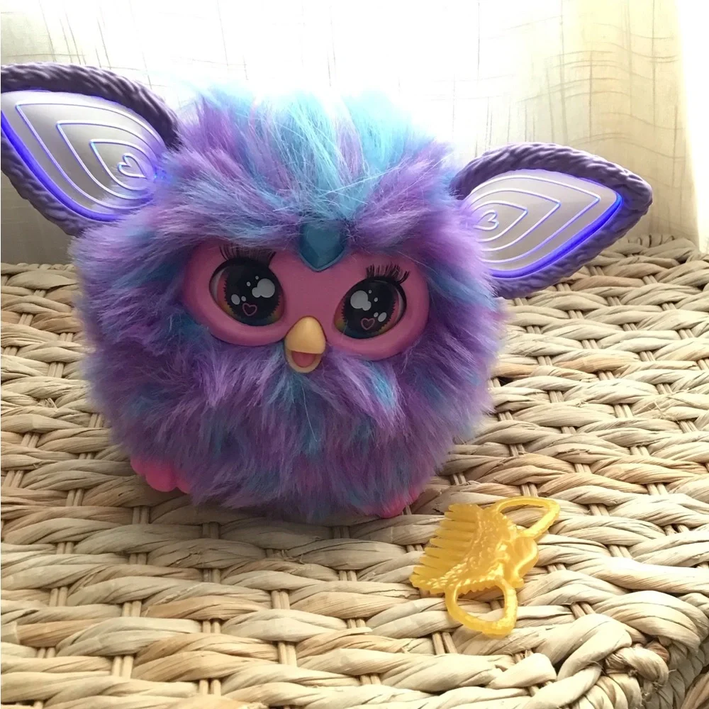 Furby Purple Plush Tie Dye Interactive Toy 2023 Glowing Ears Talks WORKS